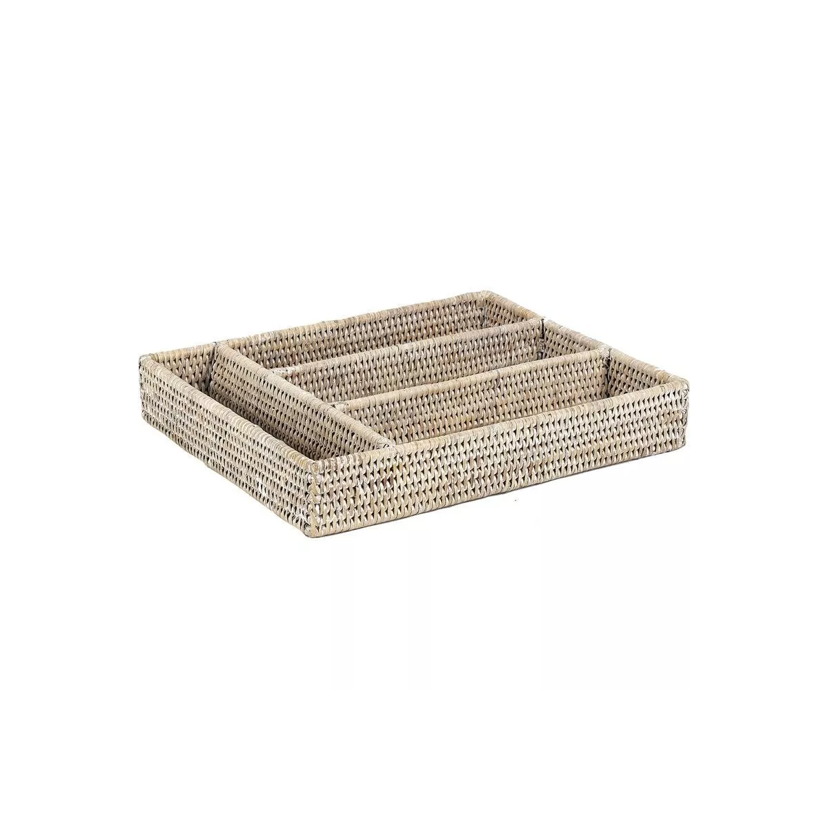 Range Couverts Rotin Blanchi