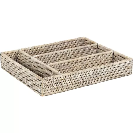 Range Couverts Rotin Blanchi