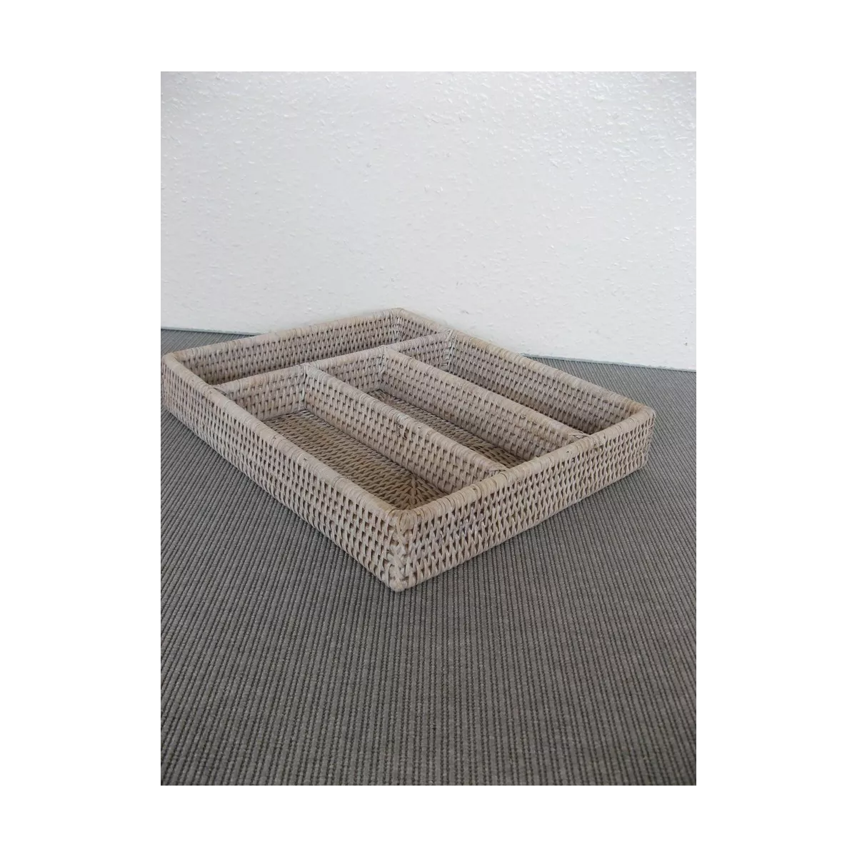 Range Couverts Rotin Blanchi