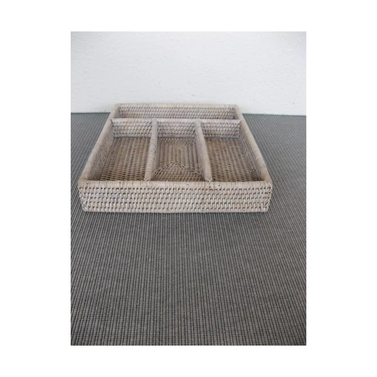 Range Couverts Rotin Blanchi
