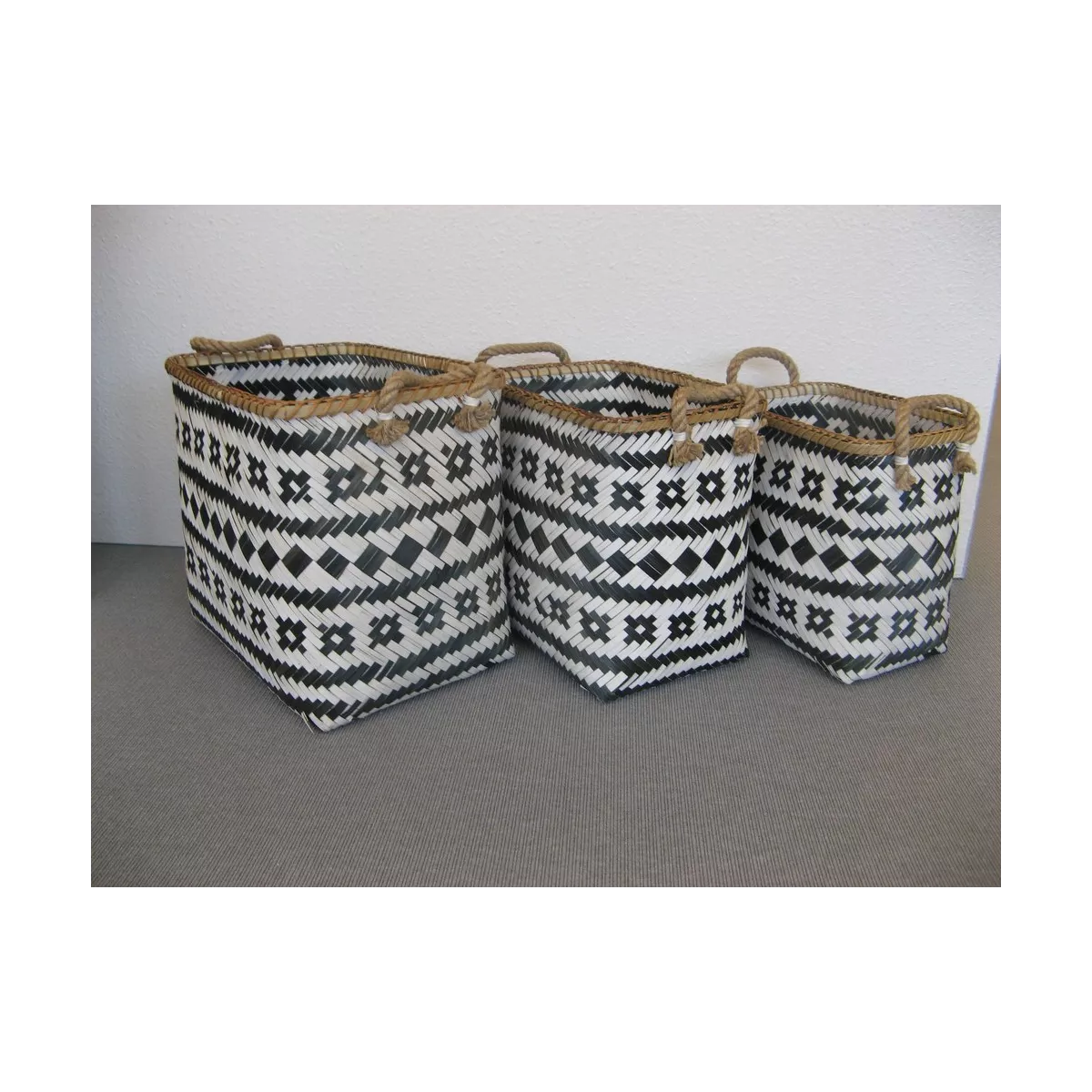 Panière à linge Bambou Blanc et Noir 32x22