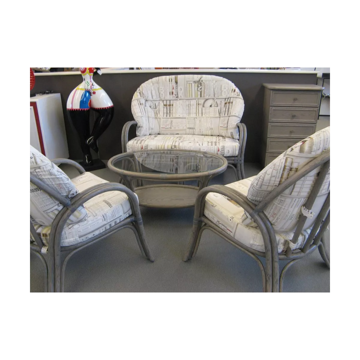 Salon Sydney Gris Canapé 2P + 2 Fauteuils