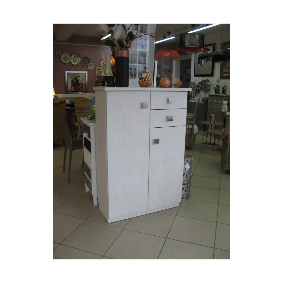 Meuble Paros 85x37 : 2 Portes et 2 Tiroirs Blanc