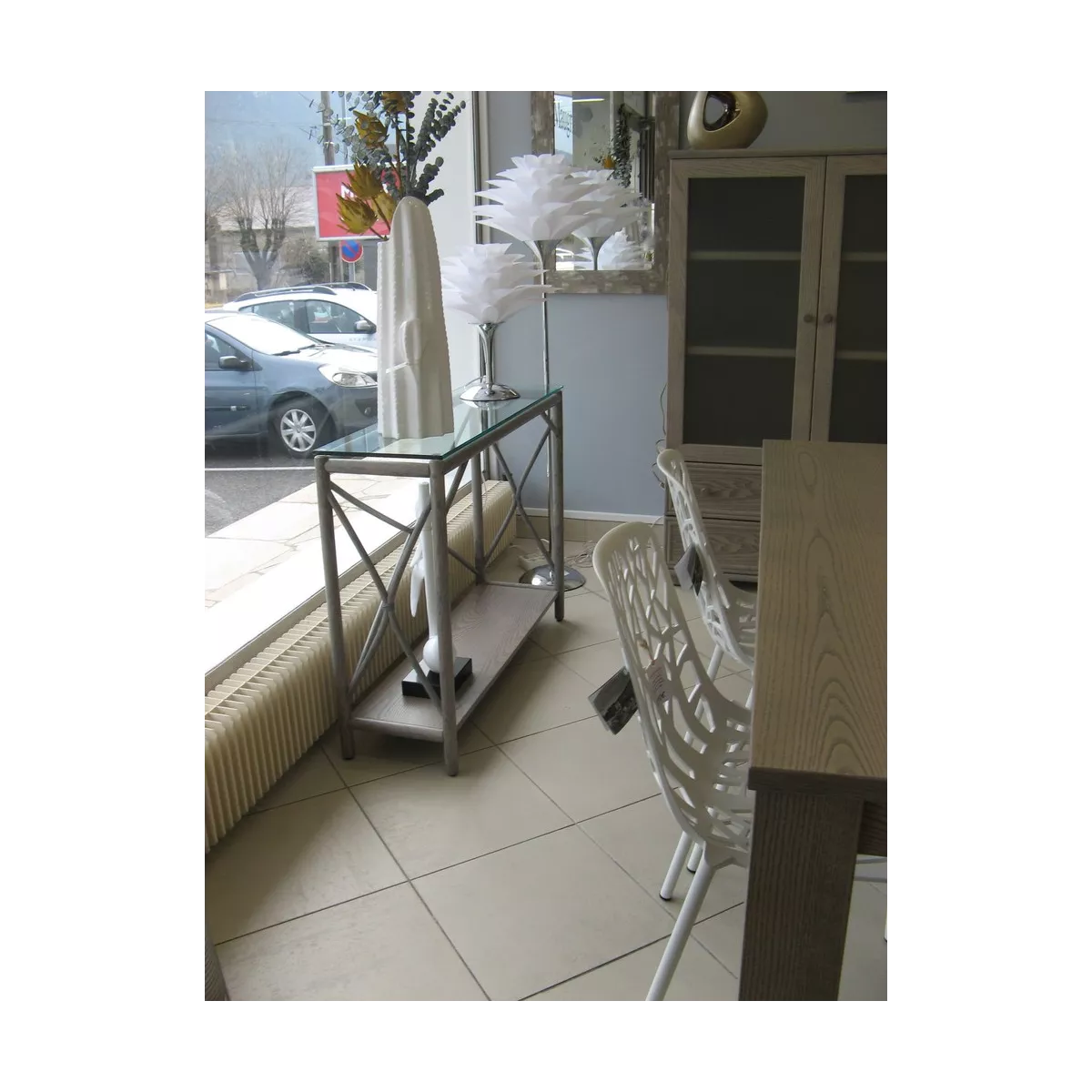 Console Bandar Vitrée Gris