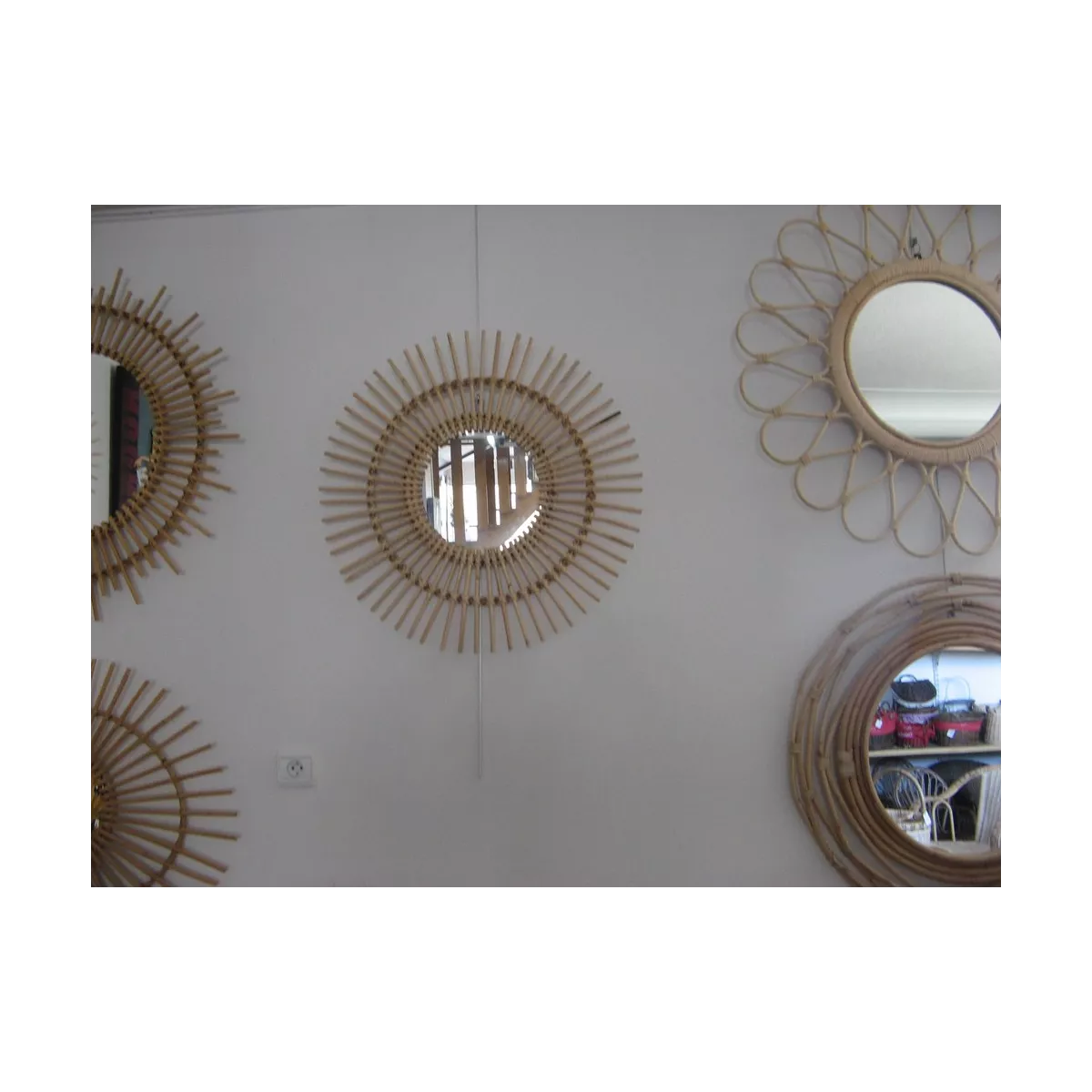 Miroir Planete Rotin Naturel 70x70