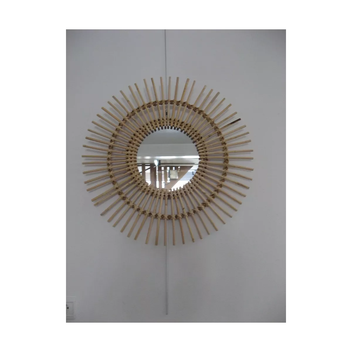 Miroir Planete Rotin Naturel 70x70