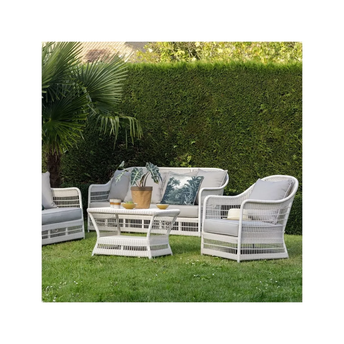 Salon Résine Biarritz Crème : Canapé 3P + 2 fauteuils
