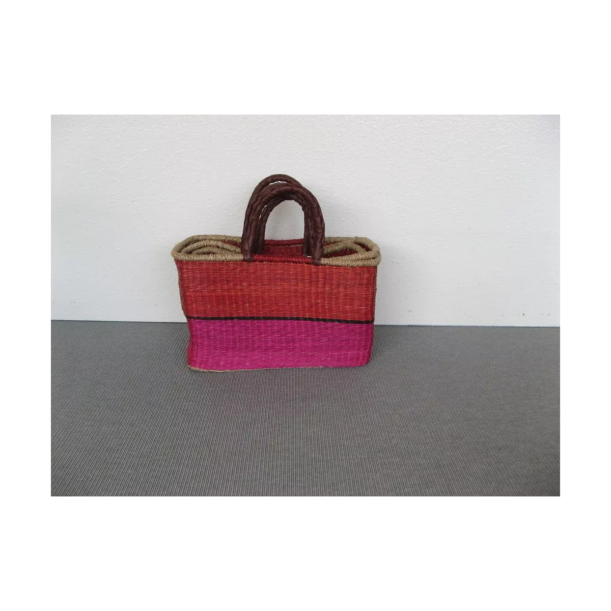 Cabas Jonc Rouge et Rose 43x26