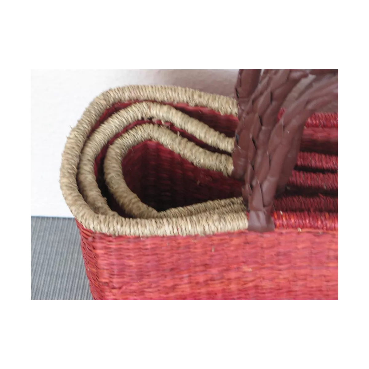 Cabas Jonc Rouge et Rose 43x26