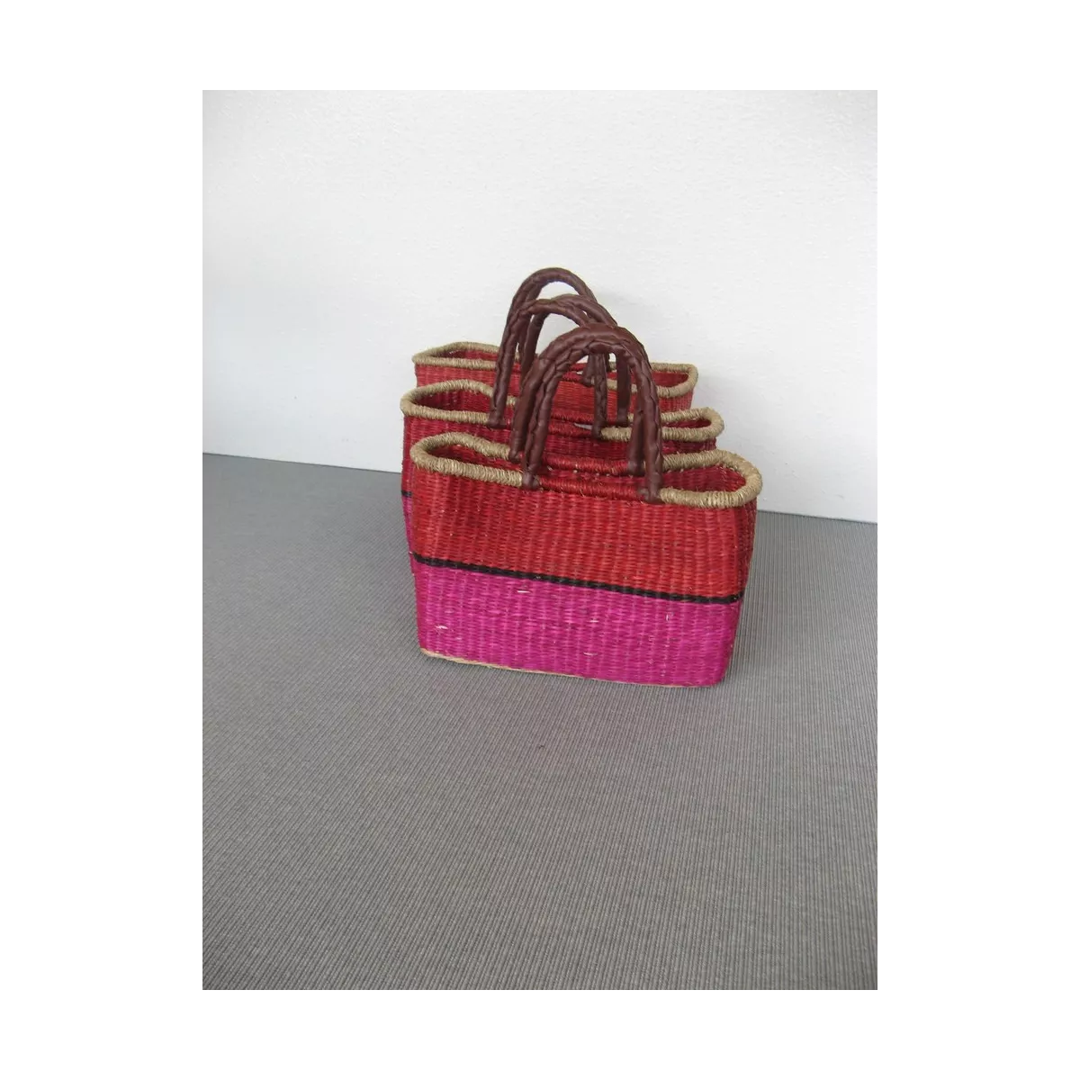 Cabas Jonc Rouge et Rose 43x26