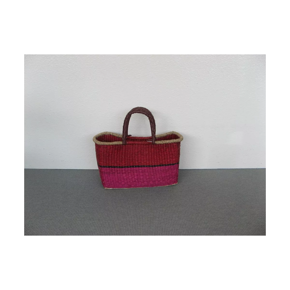 Cabas Jonc Rouge et Rose 43x26