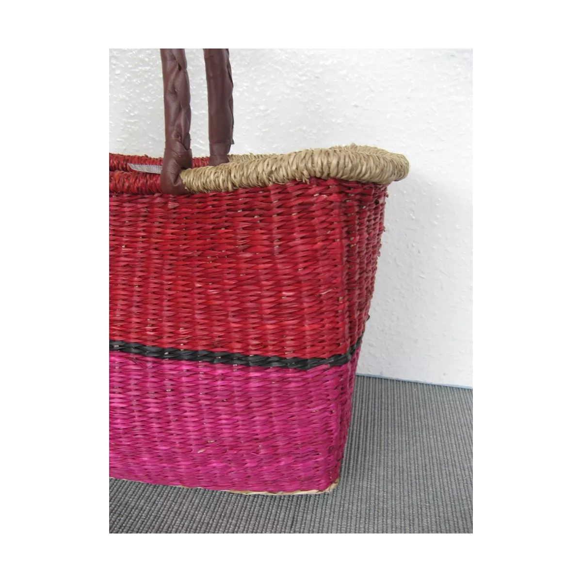 Cabas Jonc Rouge et Rose 43x26