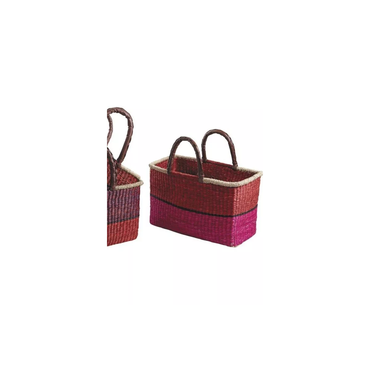 Cabas Jonc Rouge et Rose 43x26