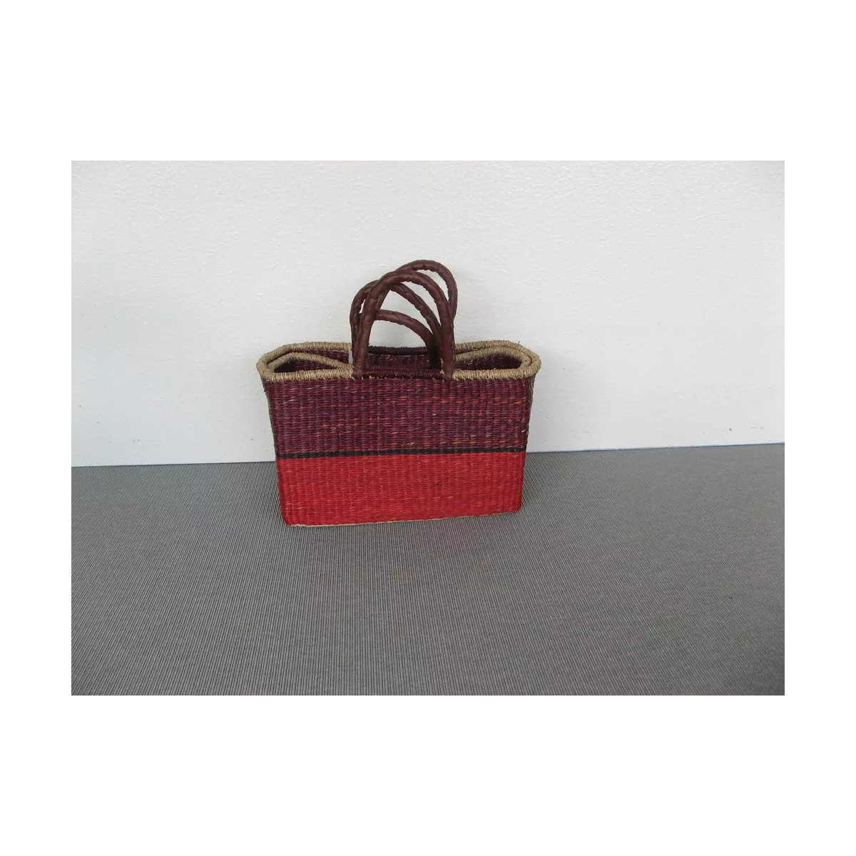 Cabas Jonc Bordeaux et Rouge 43x26