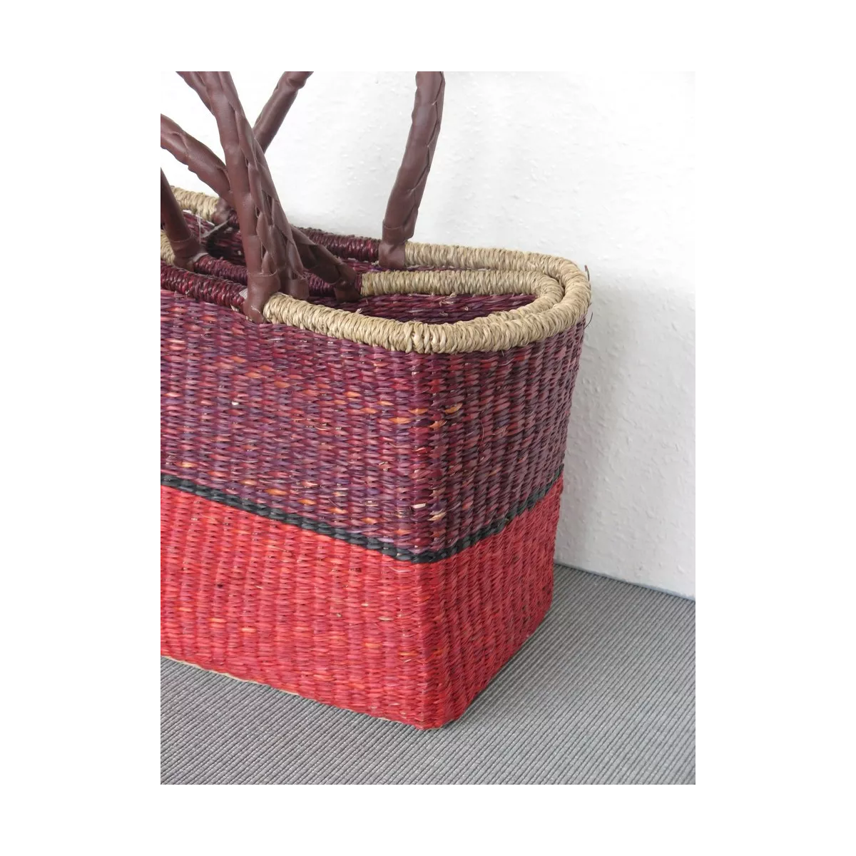 Cabas Jonc Bordeaux et Rouge 43x26