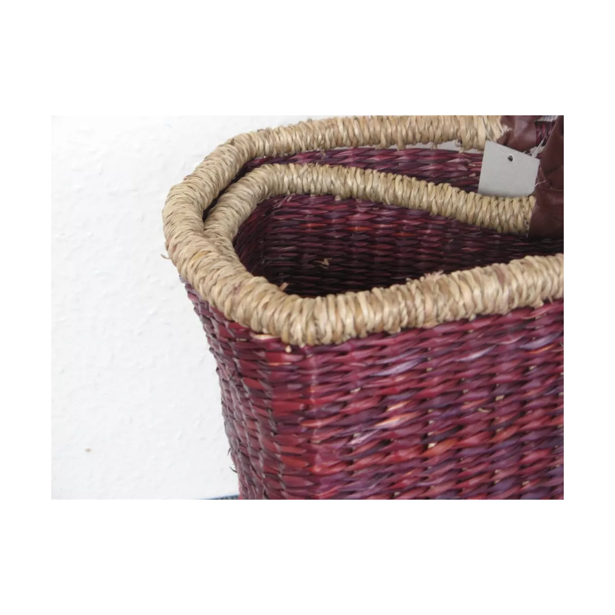 Cabas Jonc Bordeaux et Rouge 43x26