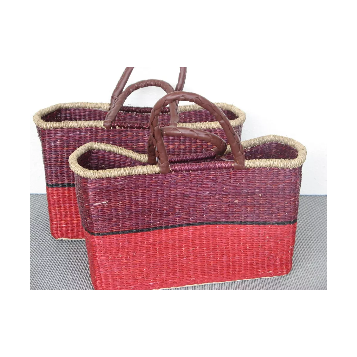 Cabas Jonc Bordeaux et Rouge 43x26