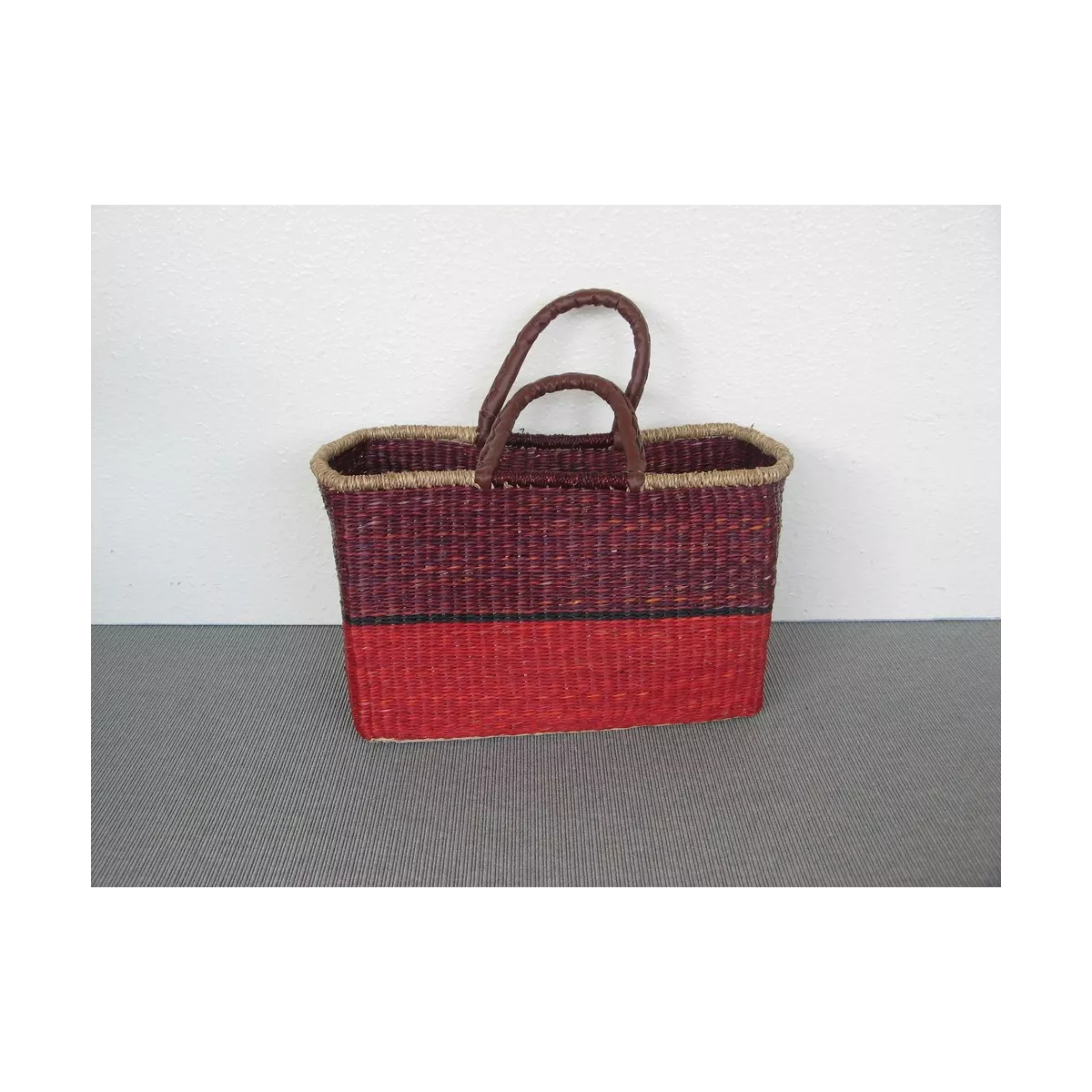 Cabas Jonc Bordeaux et Rouge 43x26
