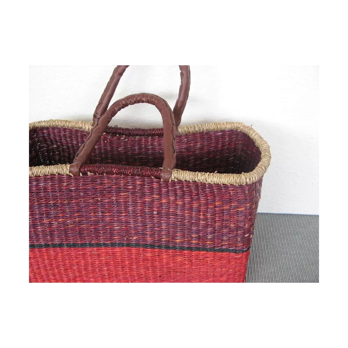 Cabas Jonc Bordeaux et Rouge 43x26