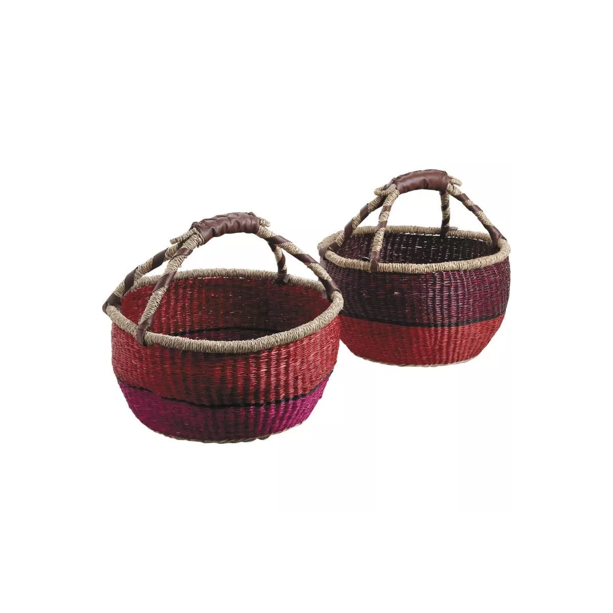 Cabas Jonc rOND Rouge et Rose 39X39