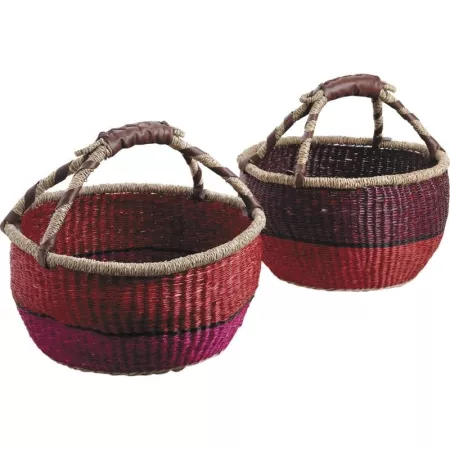 Cabas Jonc rOND Rouge et Rose 39X39