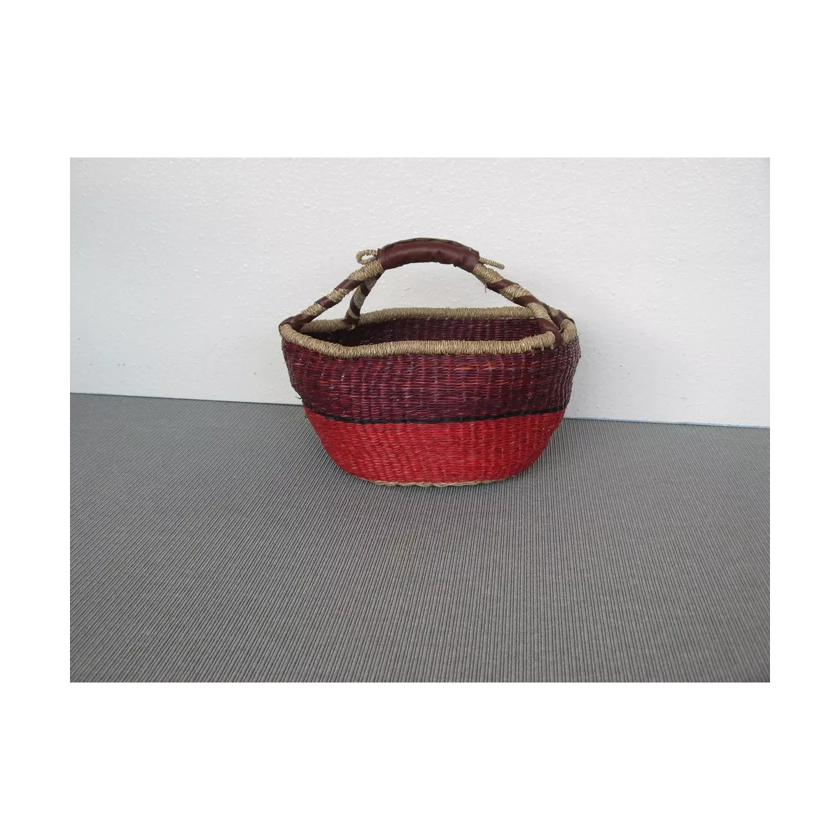 Cabas Jonc rOND Rouge et Rose 39X39