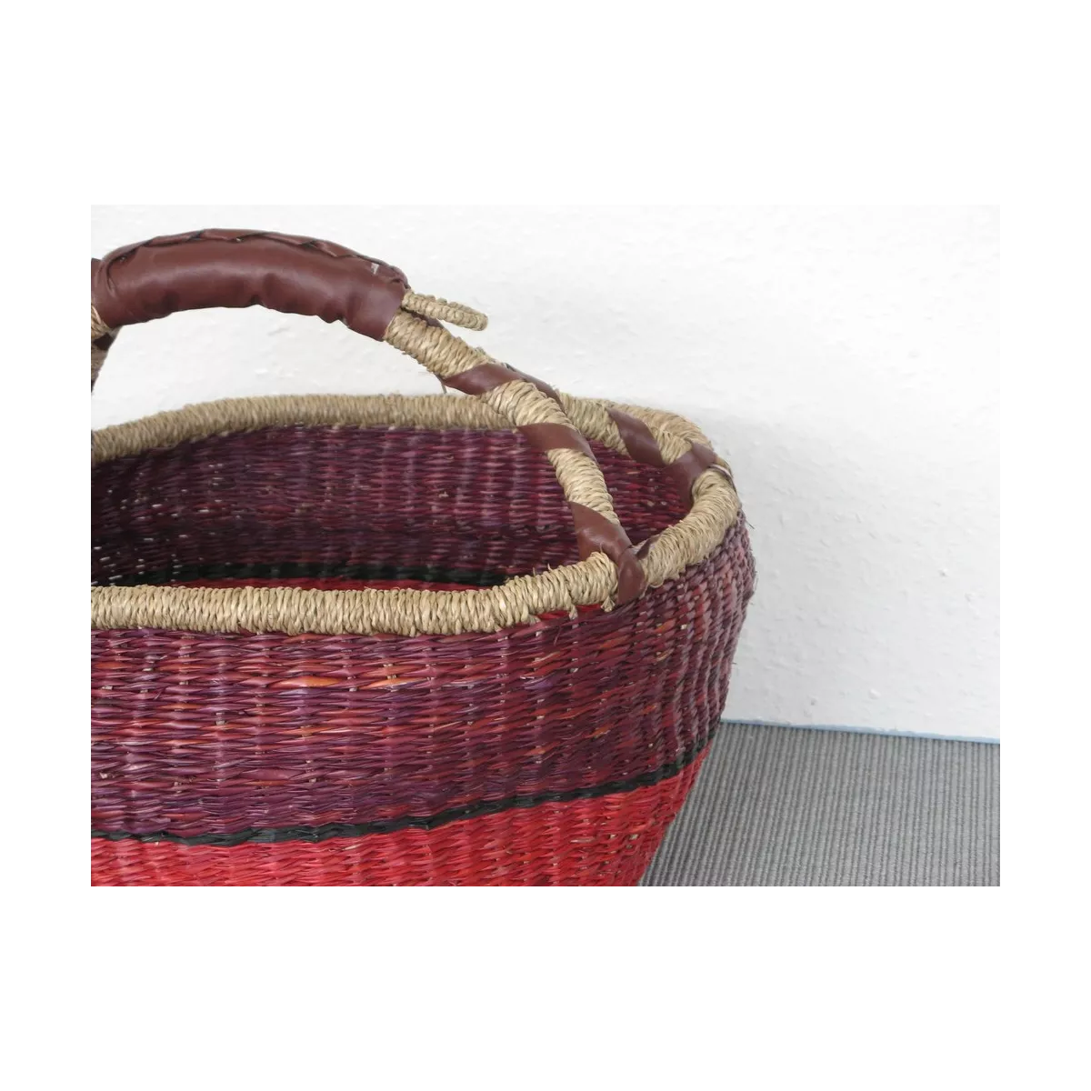 Cabas Jonc rOND Rouge et Rose 39X39