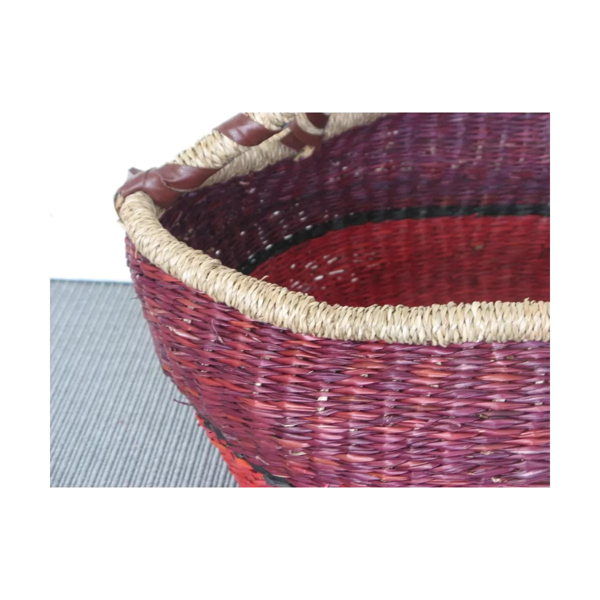 Cabas Jonc rOND Rouge et Rose 39X39