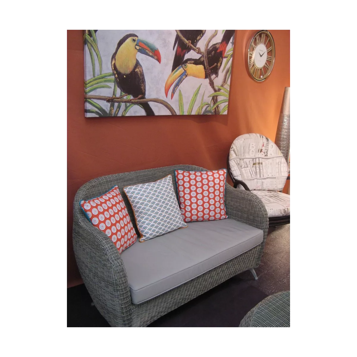 Salon Résine Moski Gris : Canapé 2 Places + 2 Fauteuils + 1 Table Basse