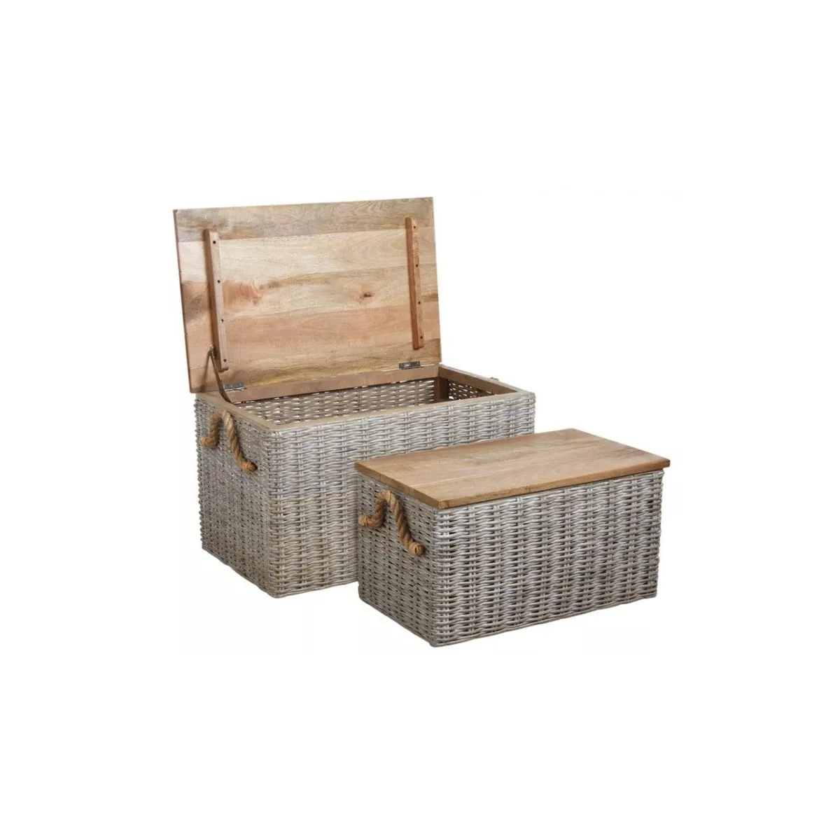 Malle rotin et couvercle bois 63x37