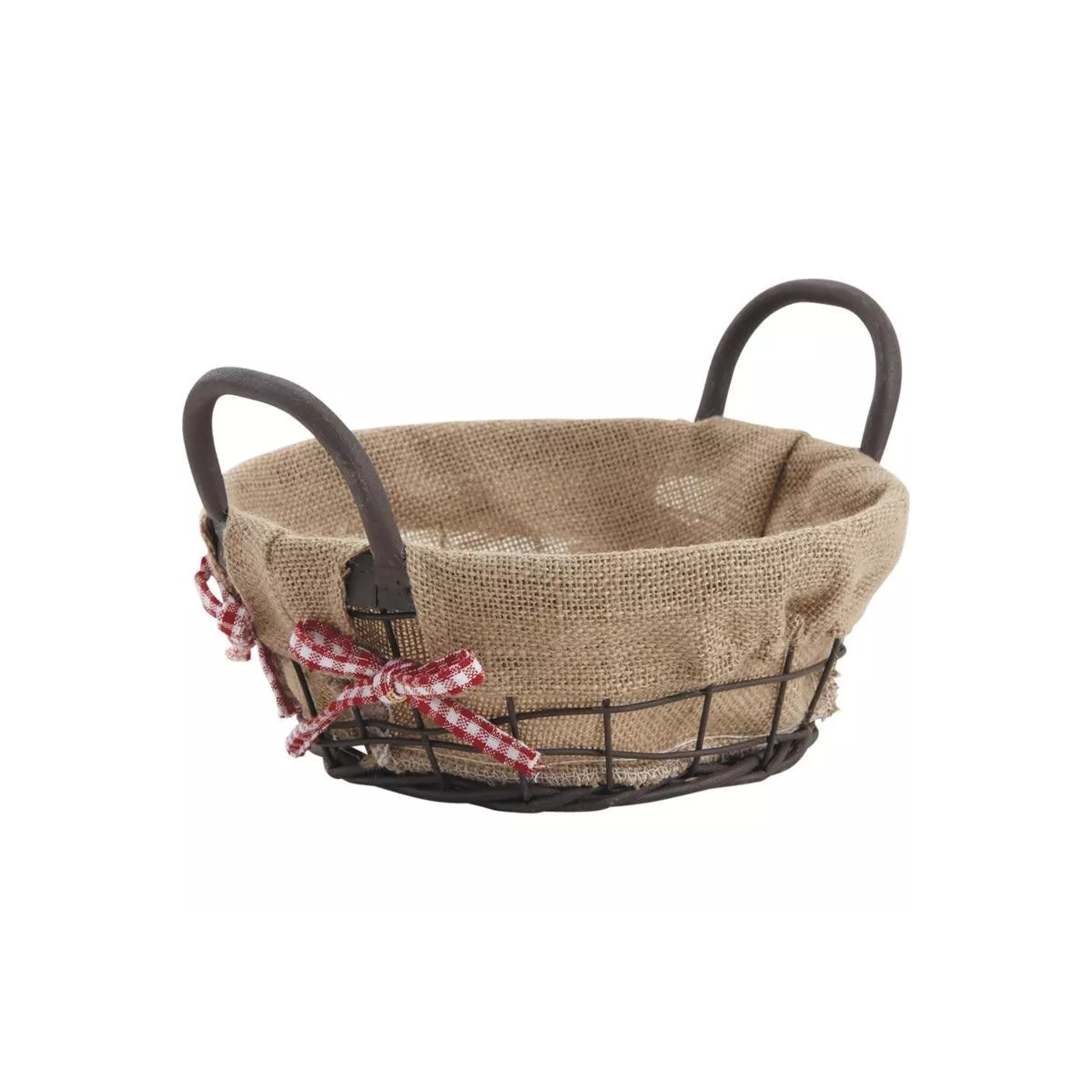 Corbeille rounde en métal vieilli et Toile de jute