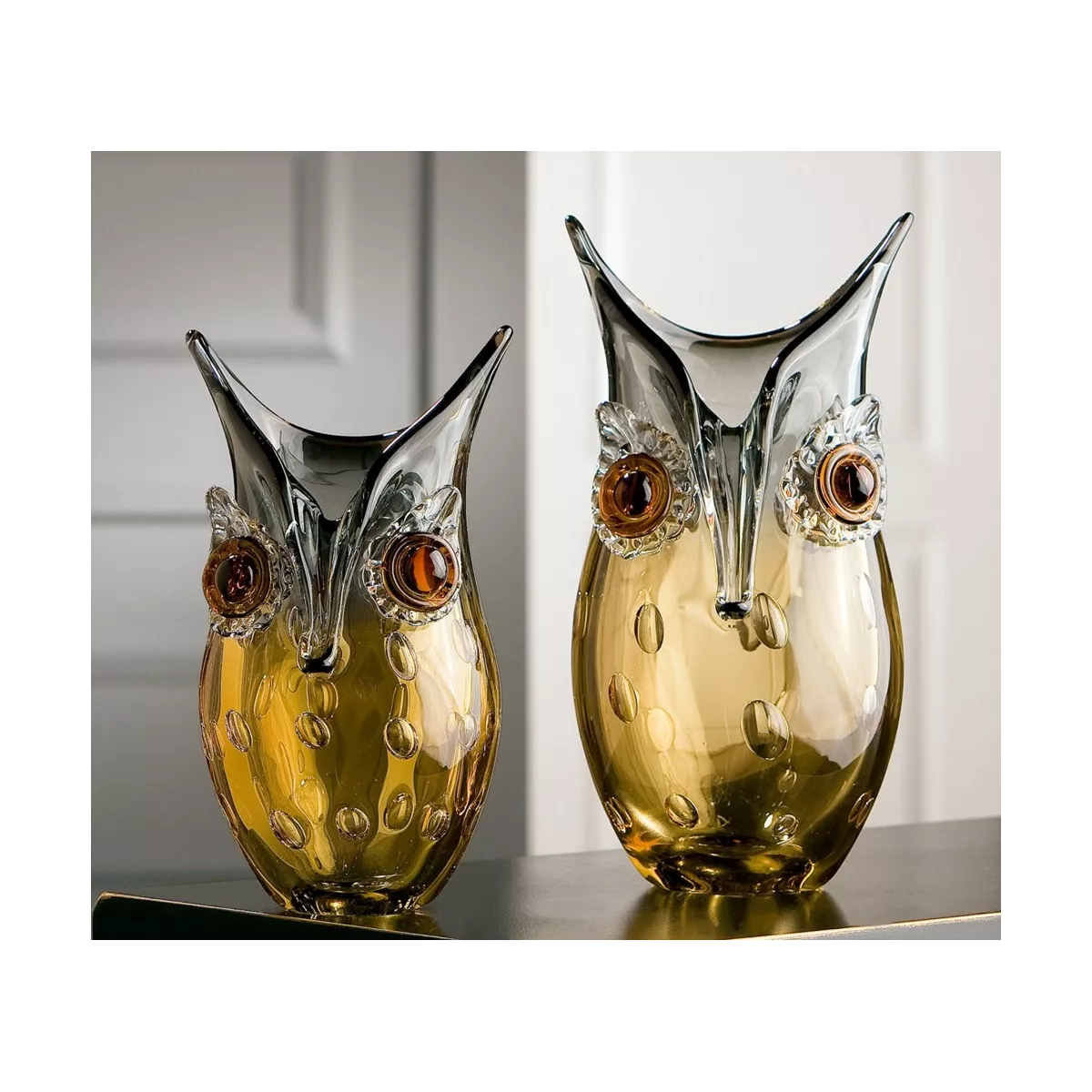 Vase Hibou 23cm  Pâte de verre