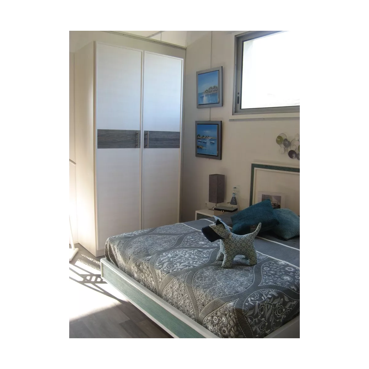 Armoire Sendaî 2 portes Charnières Blanc et Gris