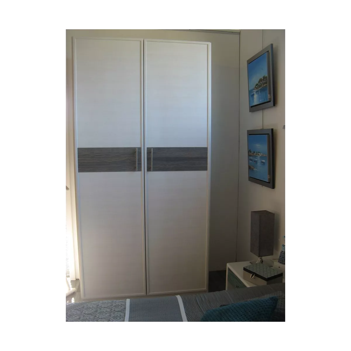 Armoire Sendaî 2 portes Charnières Blanc et Gris