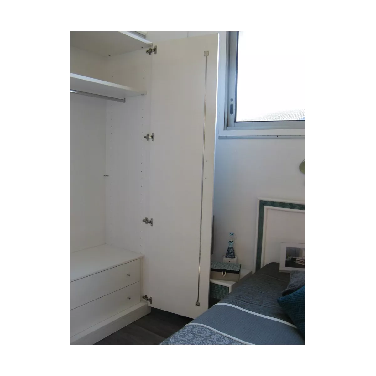 Armoire Sendaî 2 portes Charnières Blanc et Gris