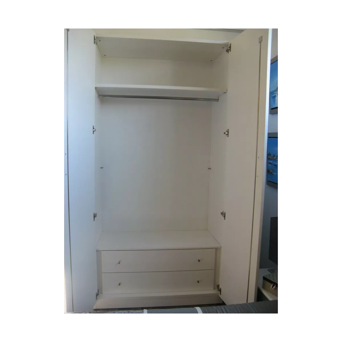 Armoire Sendaî 2 portes Charnières Blanc et Gris