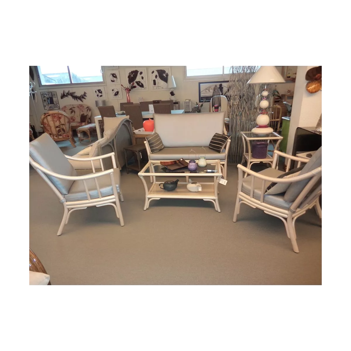 Salon Rotin Rome Nacre