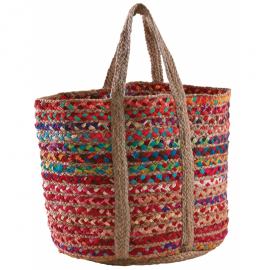 Corbeille en jute et coton multicolore