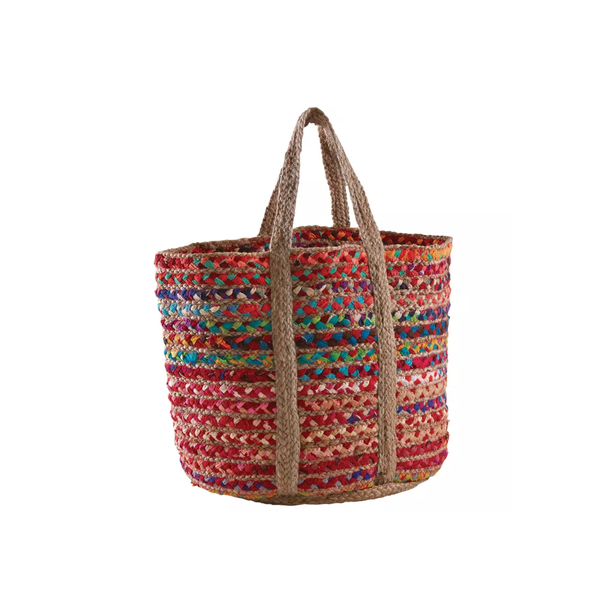 Corbeille en jute et coton multicolore 43x37