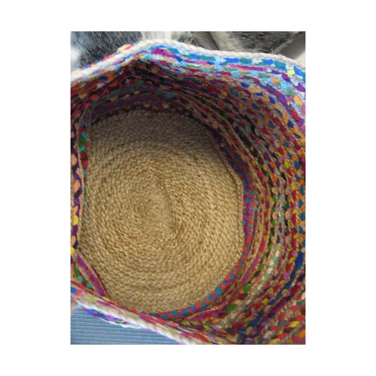 Corbeille en jute et coton multicolore 43x37