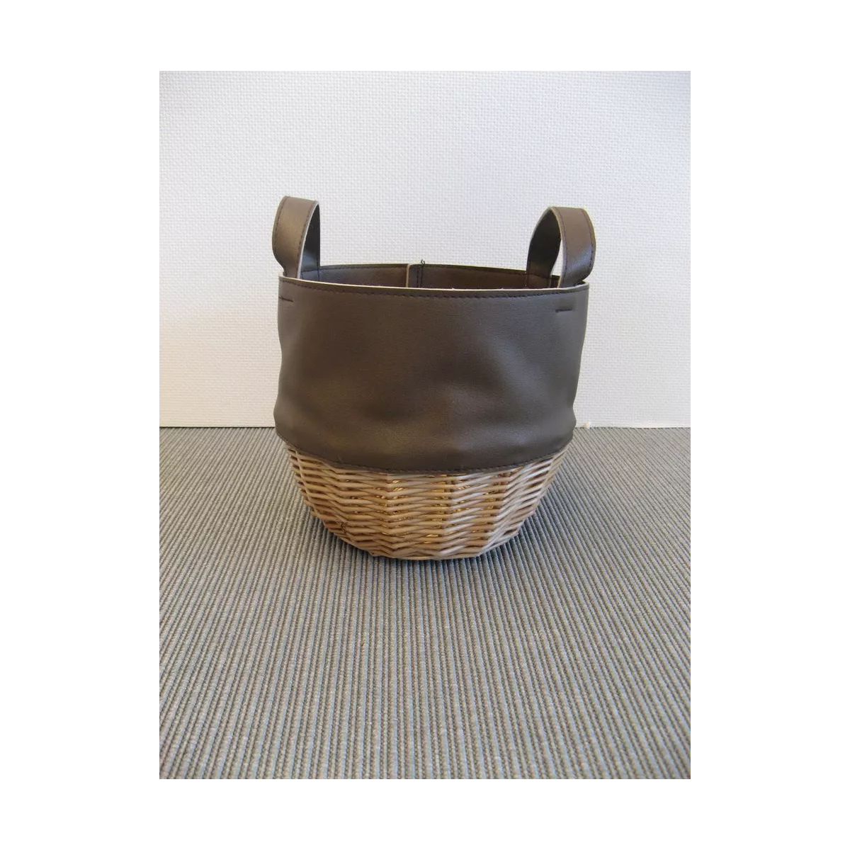 Corbeille Osier Blanc et simili cuir