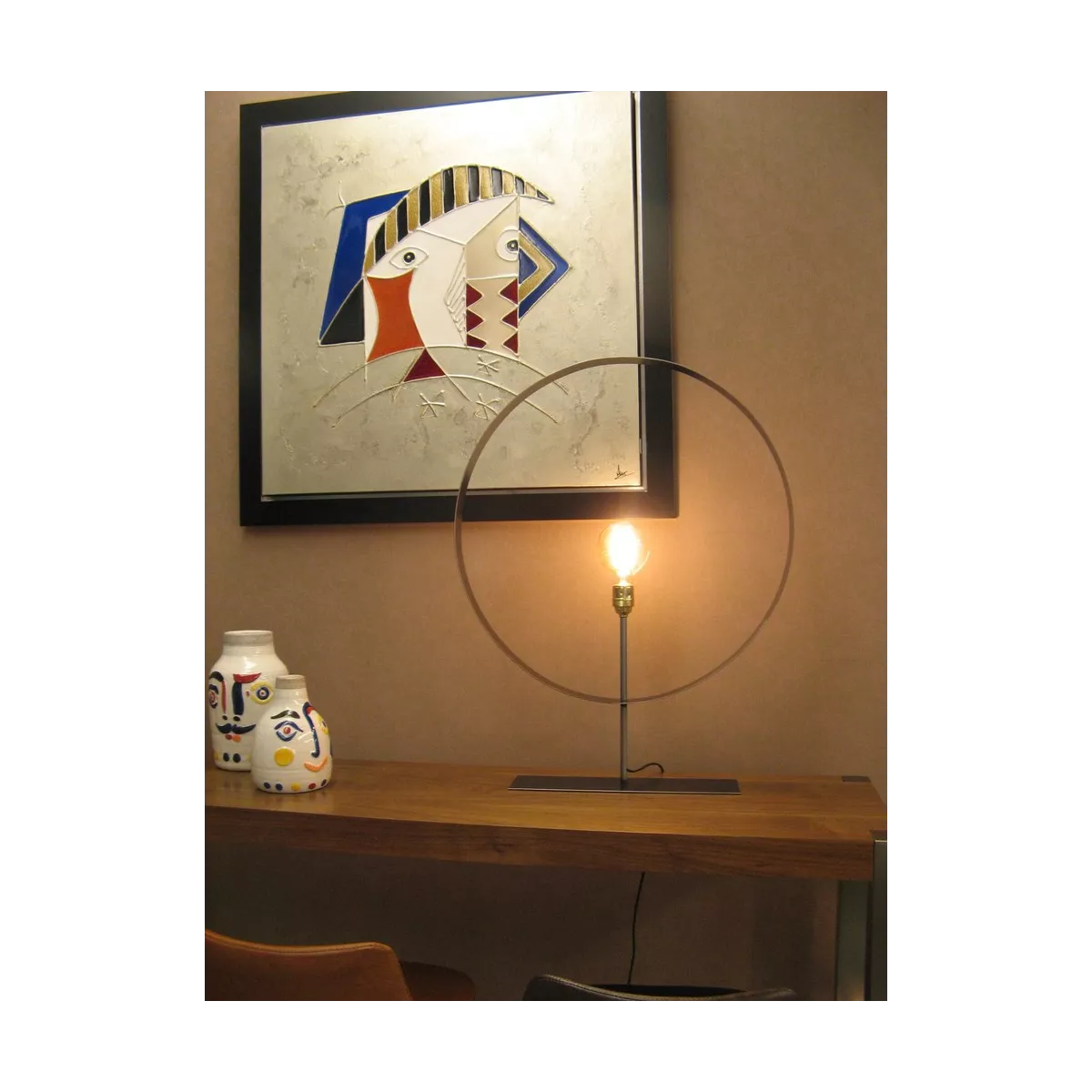 Lampe Iron Noir Anneau 60 cm