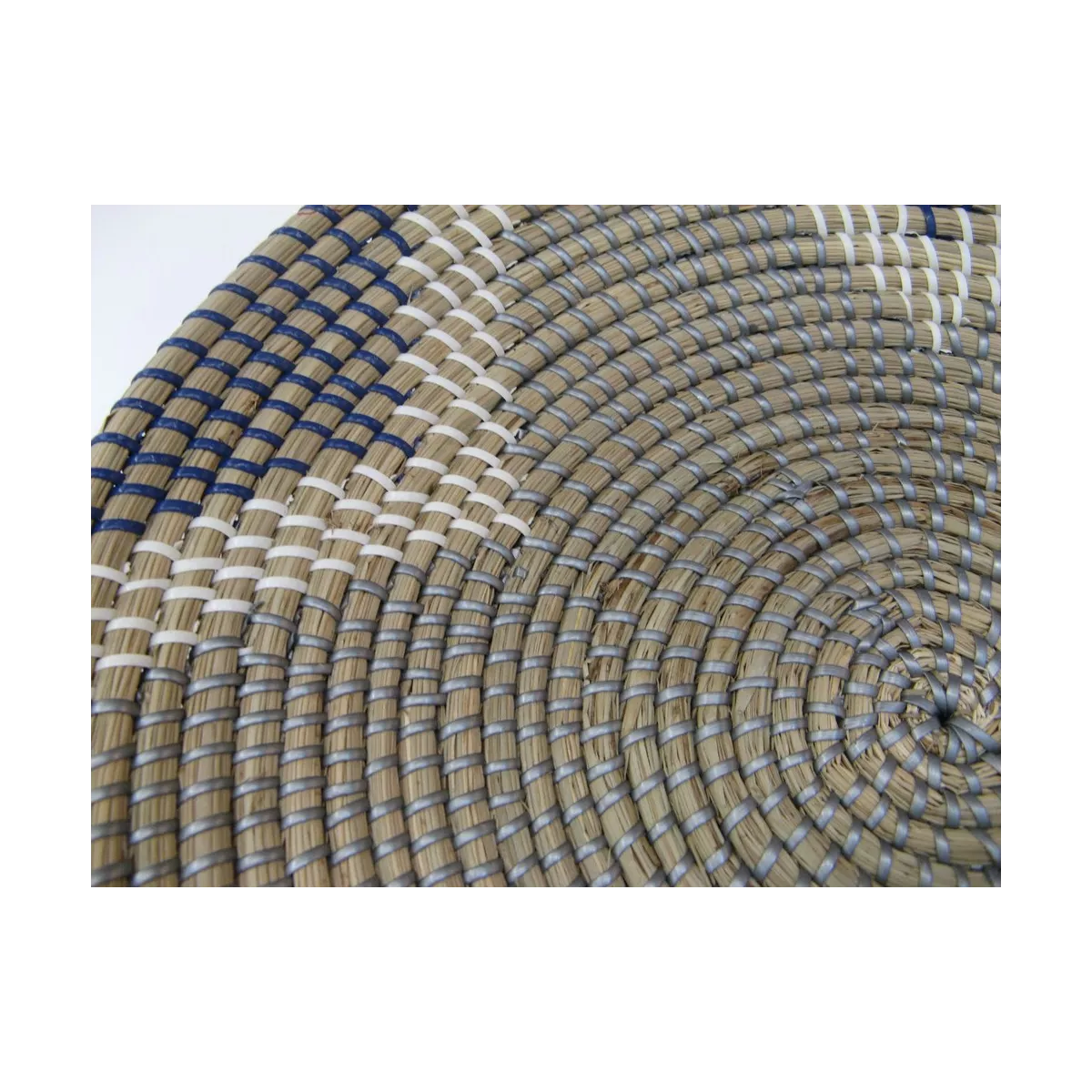 Corbeille  en jonc Gris et blanc 46x46