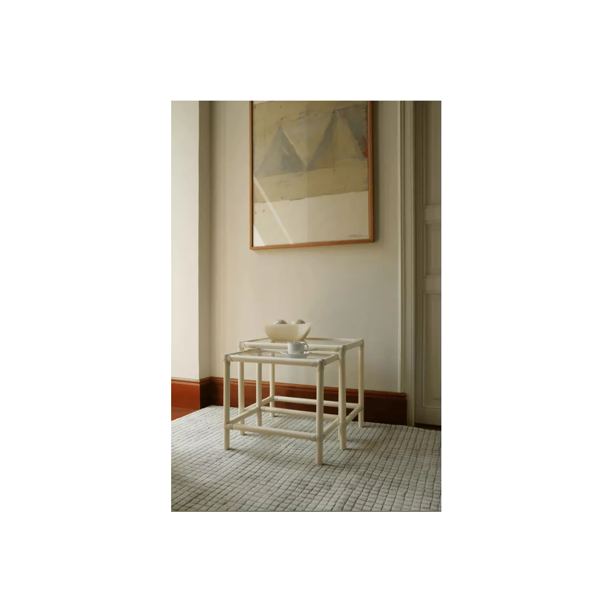 Tables Gigognes Rectangulaire en Rotin Ivoire