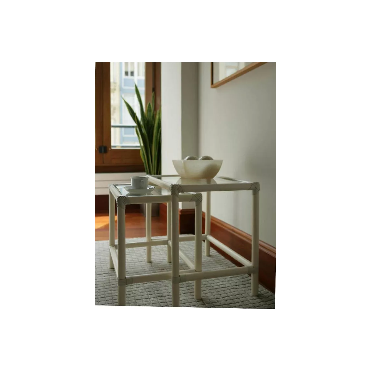 Tables Gigognes Rectangulaire en Rotin Ivoire