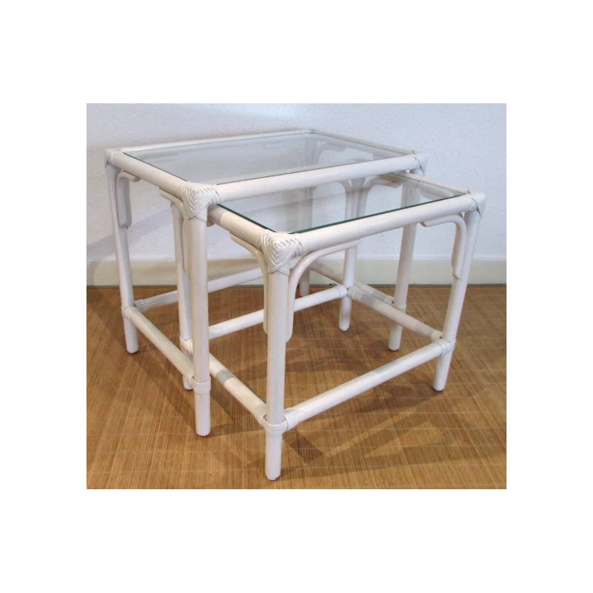 Tables Gigognes Rectangulaire en Rotin Blanc