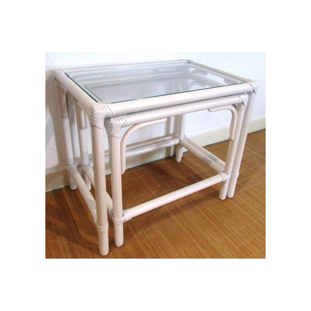 Tables Gigognes Rectangulaire en Rotin Blanc