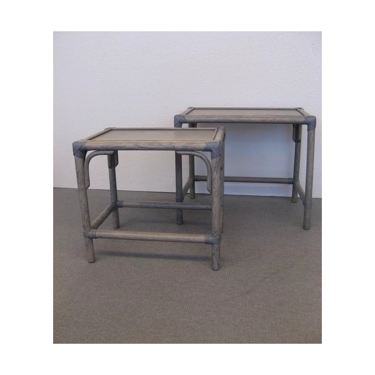 Tables Gigognes Rectangulaire en Rotin Gris