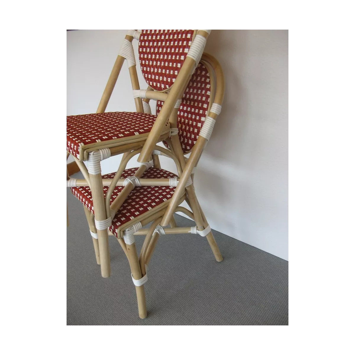 Chaise Bistrot Rotin Rouge et Blanc