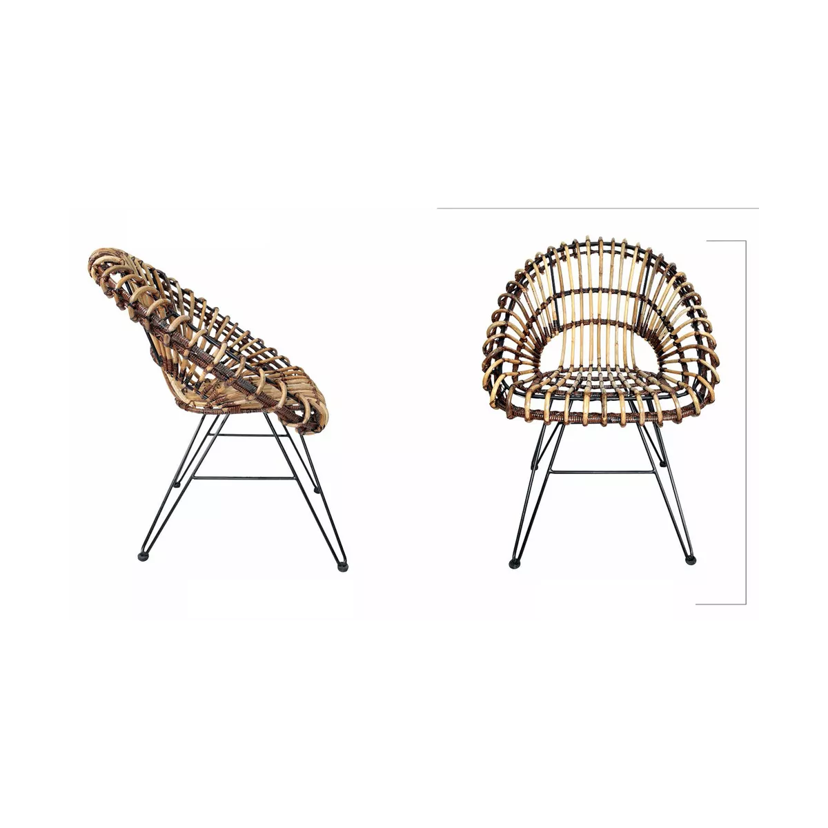 Chaise Barco Rotin Naturel et pieds métal noir